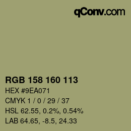 Color code: RGB 158 160 113 | qconv.com