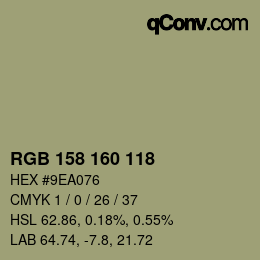 Color code: RGB 158 160 118 | qconv.com