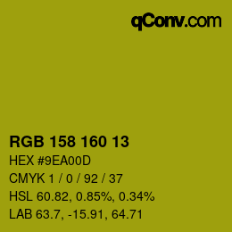 Color code: RGB 158 160 13 | qconv.com