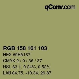 Color code: RGB 158 161 103 | qconv.com