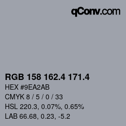 カラーコード: RGB 158 162.4 171.4 | qconv.com