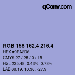 カラーコード: RGB 158 162.4 216.4 | qconv.com