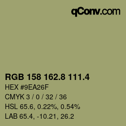 カラーコード: RGB 158 162.8 111.4 | qconv.com