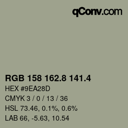 カラーコード: RGB 158 162.8 141.4 | qconv.com