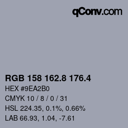カラーコード: RGB 158 162.8 176.4 | qconv.com