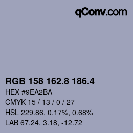 カラーコード: RGB 158 162.8 186.4 | qconv.com