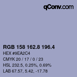 カラーコード: RGB 158 162.8 196.4 | qconv.com