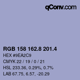 カラーコード: RGB 158 162.8 201.4 | qconv.com