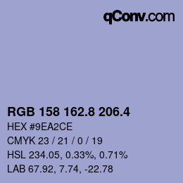 カラーコード: RGB 158 162.8 206.4 | qconv.com
