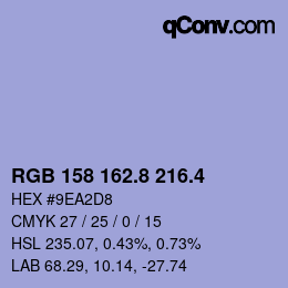 カラーコード: RGB 158 162.8 216.4 | qconv.com