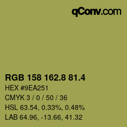 カラーコード: RGB 158 162.8 81.4 | qconv.com