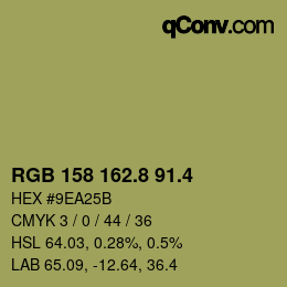 カラーコード: RGB 158 162.8 91.4 | qconv.com