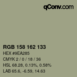 Color code: RGB 158 162 133 | qconv.com