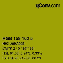 Color code: RGB 158 162 5 | qconv.com