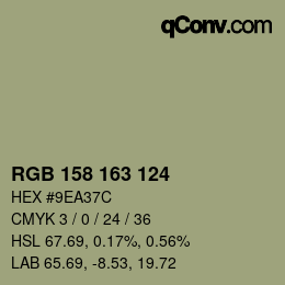 Color code: RGB 158 163 124 | qconv.com