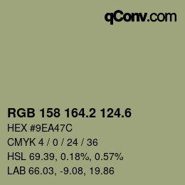 カラーコード: RGB 158 164.2 124.6 | qconv.com