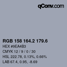 カラーコード: RGB 158 164.2 179.6 | qconv.com