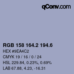 カラーコード: RGB 158 164.2 194.6 | qconv.com
