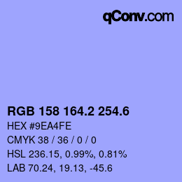 カラーコード: RGB 158 164.2 254.6 | qconv.com