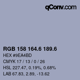 カラーコード: RGB 158 164.6 189.6 | qconv.com