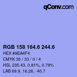 カラーコード: RGB 158 164.6 244.6 | qconv.com