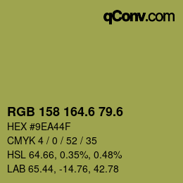 カラーコード: RGB 158 164.6 79.6 | qconv.com