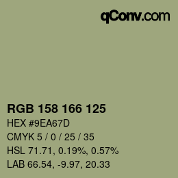 Código de color: RGB 158 166 125 | qconv.com