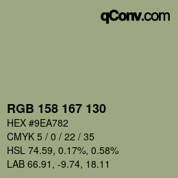 Color code: RGB 158 167 130 | qconv.com
