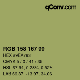 Color code: RGB 158 167 99 | qconv.com