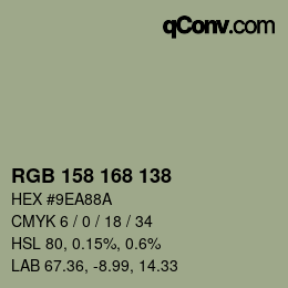 Color code: RGB 158 168 138 | qconv.com