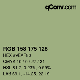 Código de color: RGB 158 175 128 | qconv.com