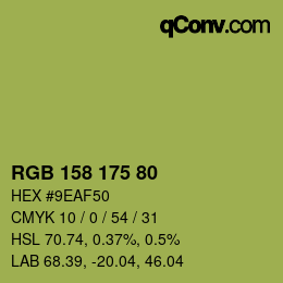 Color code: RGB 158 175 80 | qconv.com