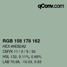 Color code: RGB 158 178 162 | qconv.com