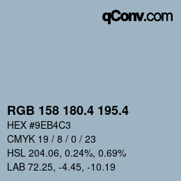 カラーコード: RGB 158 180.4 195.4 | qconv.com