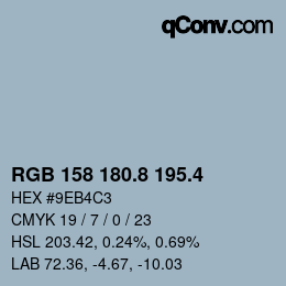 カラーコード: RGB 158 180.8 195.4 | qconv.com