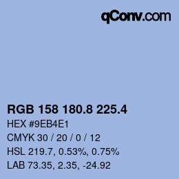 カラーコード: RGB 158 180.8 225.4 | qconv.com