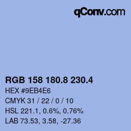 カラーコード: RGB 158 180.8 230.4 | qconv.com