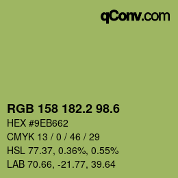 カラーコード: RGB 158 182.2 98.6 | qconv.com