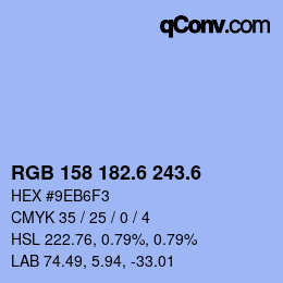 カラーコード: RGB 158 182.6 243.6 | qconv.com