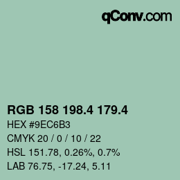カラーコード: RGB 158 198.4 179.4 | qconv.com