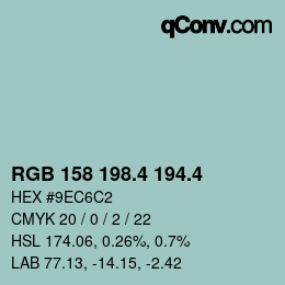 カラーコード: RGB 158 198.4 194.4 | qconv.com