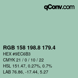 カラーコード: RGB 158 198.8 179.4 | qconv.com