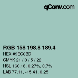 カラーコード: RGB 158 198.8 189.4 | qconv.com