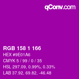 カラーコード: RGB 158 1 166 | qconv.com