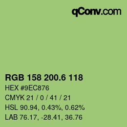 カラーコード: RGB 158 200.6 118 | qconv.com
