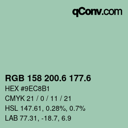 カラーコード: RGB 158 200.6 177.6 | qconv.com