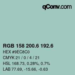 カラーコード: RGB 158 200.6 192.6 | qconv.com