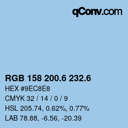 カラーコード: RGB 158 200.6 232.6 | qconv.com