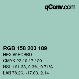 Color code: RGB 158 203 189 | qconv.com