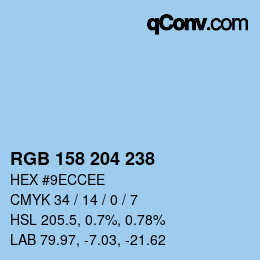 カラーコード: RGB 158 204 238 | qconv.com